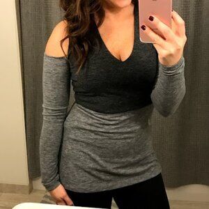 RACHEL Roy Gray Two-Toned Cold-Shoulder Top